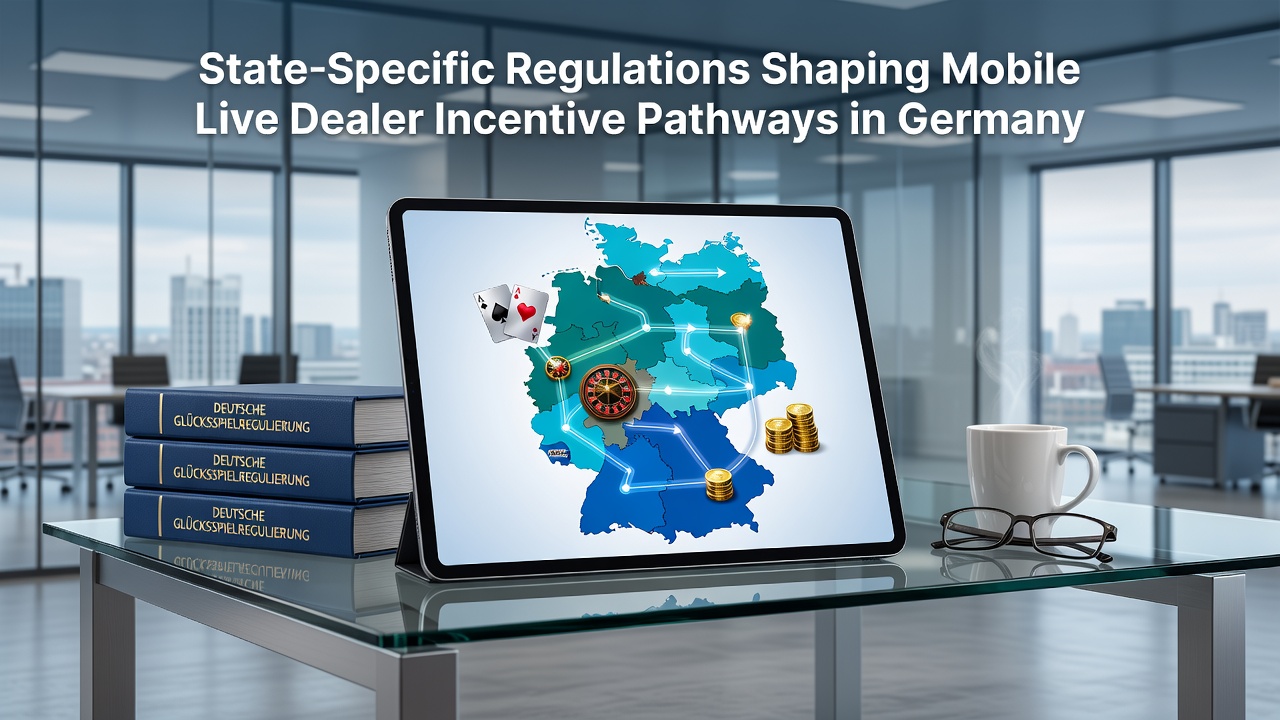 Karte der deutschen Bundesländer mit Markierungen zu Glücksspielregulierungen und mobilen Casino-Plattformen